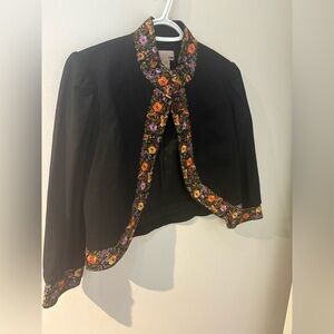 H&M Black Cropped Jacket with Orange and Purple Floral Embroidery